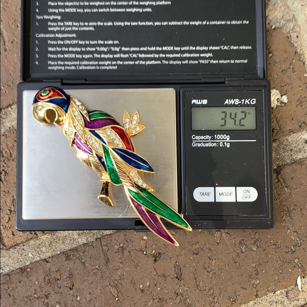 Modern Large Parrot Enamel & Rhinestone Brooch - Picture 14 of 16